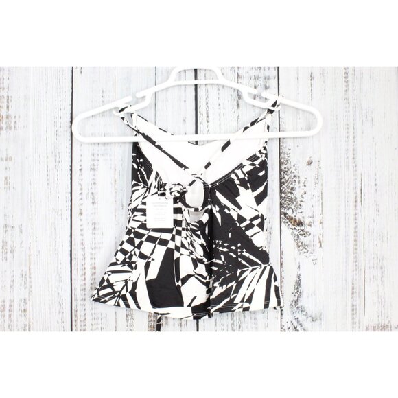 LL Bean UPF50+ New Currents Swimwear V Neck Tankini Top Black Palm Size 4 - Picture 4 of 7